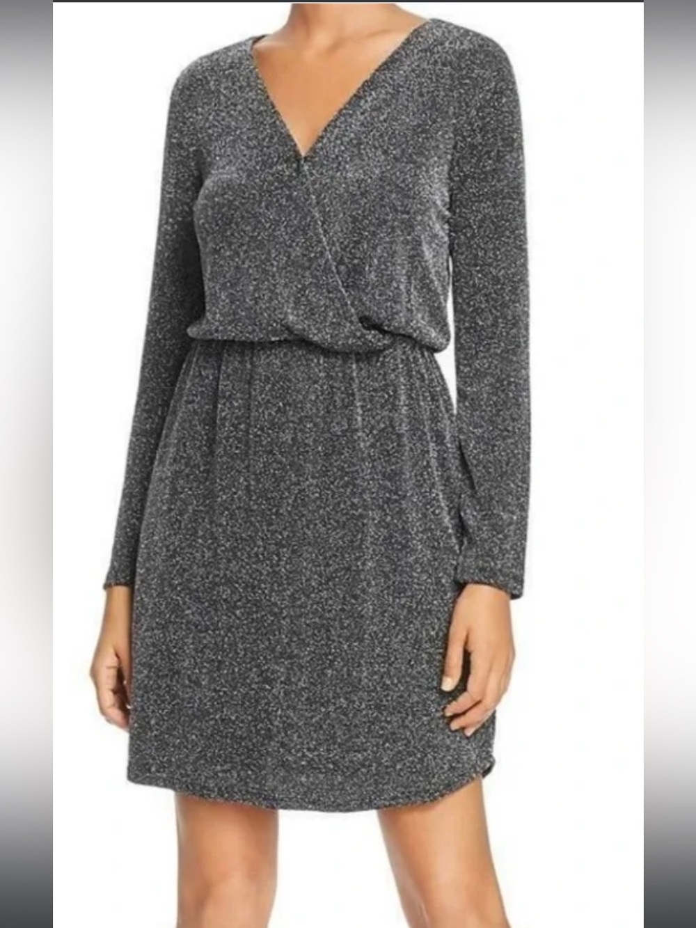 Robert Michaels Silver Sparkle Long-Sleeve Mini Dress
